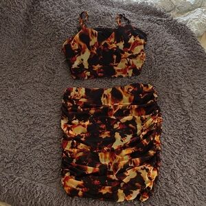 Forever 21 Fiery Print Mini Skirt Set
